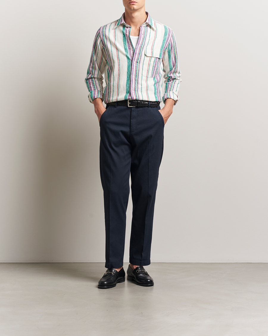 Hombres | Camisas | Drake's | Striped Linen/Cotton Summer Shirt Multi