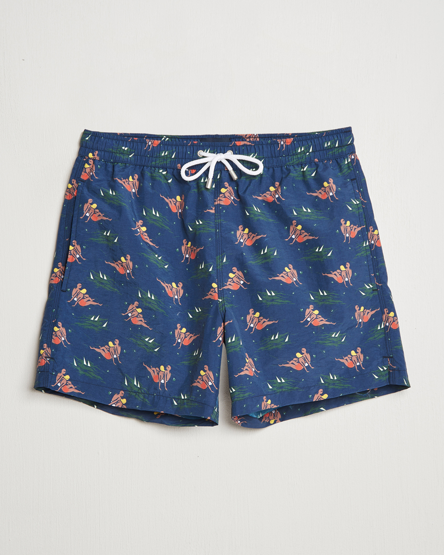 Hombres | Bañadores | Drake's | Bathers Print Drawstring Swimshorts Navy
