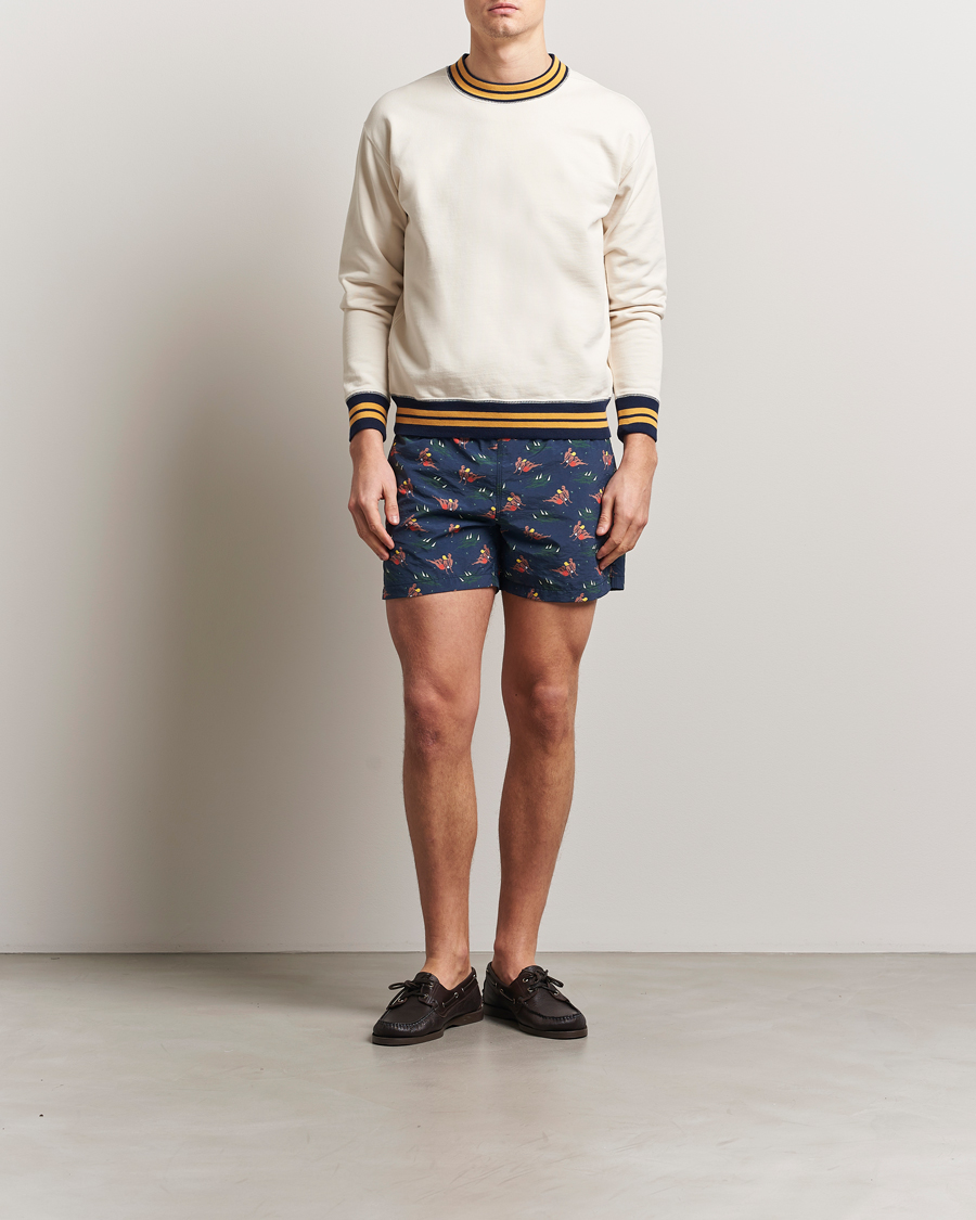 Hombres | Bañadores | Drake's | Bathers Print Drawstring Swimshorts Navy