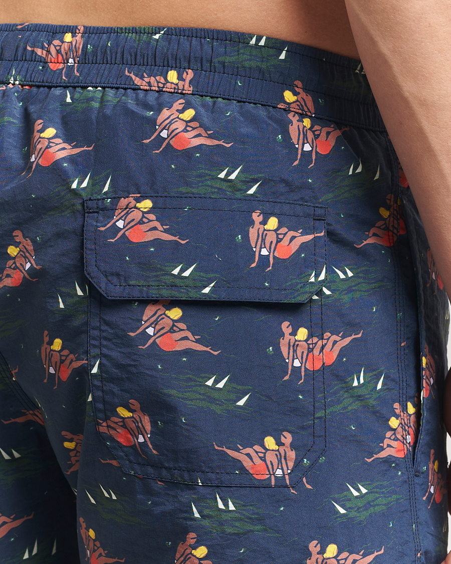 Hombres | Bañadores | Drake's | Bathers Print Drawstring Swimshorts Navy