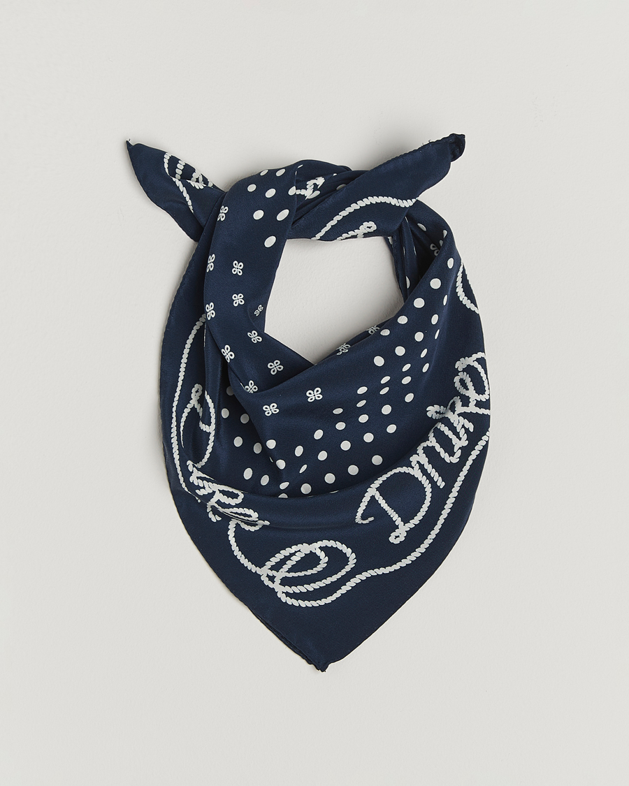 Hombres | Drake's Robe Border Silk Bandana Navy | Drake's | Robe Border Silk Bandana Navy
