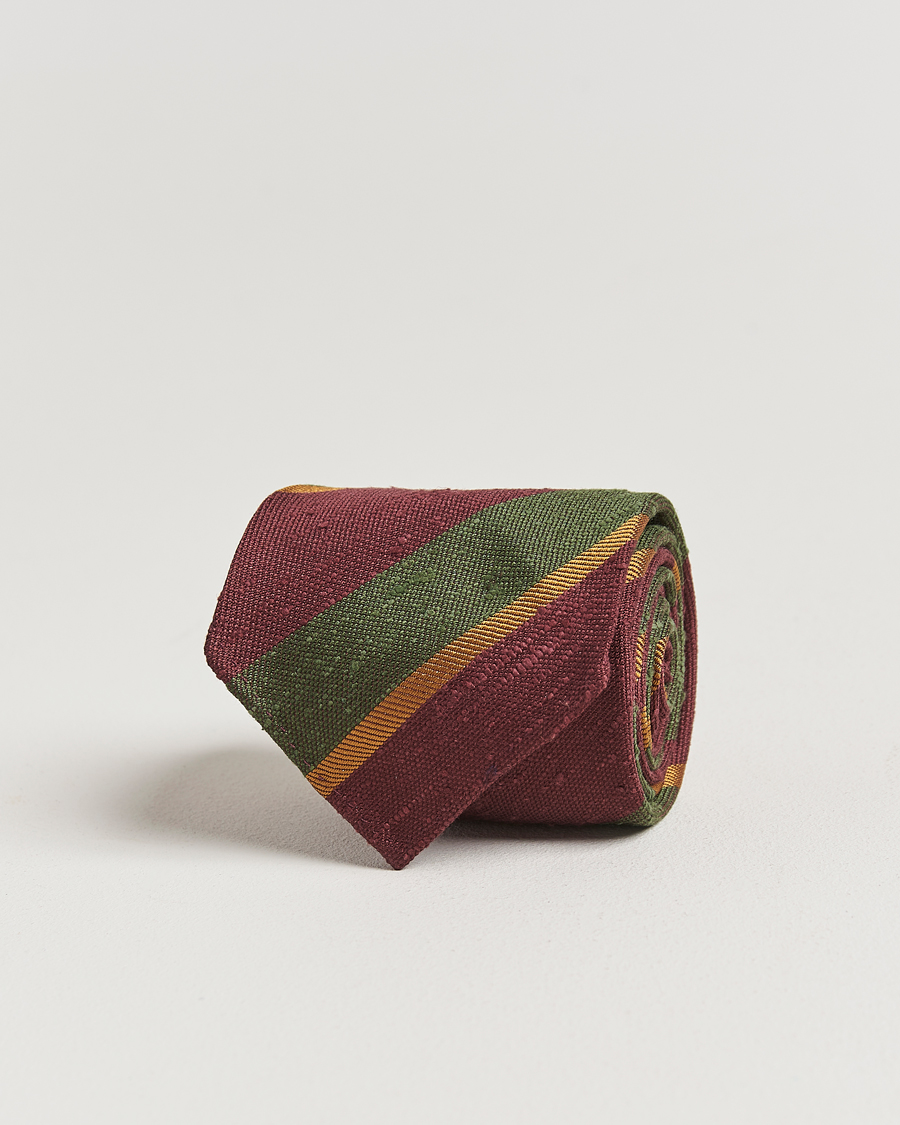 Hombres | Drake's Shantung Multi Stripe Silk Tie Burgundy | Drake's | Shantung Multi Stripe Silk Tie Burgundy