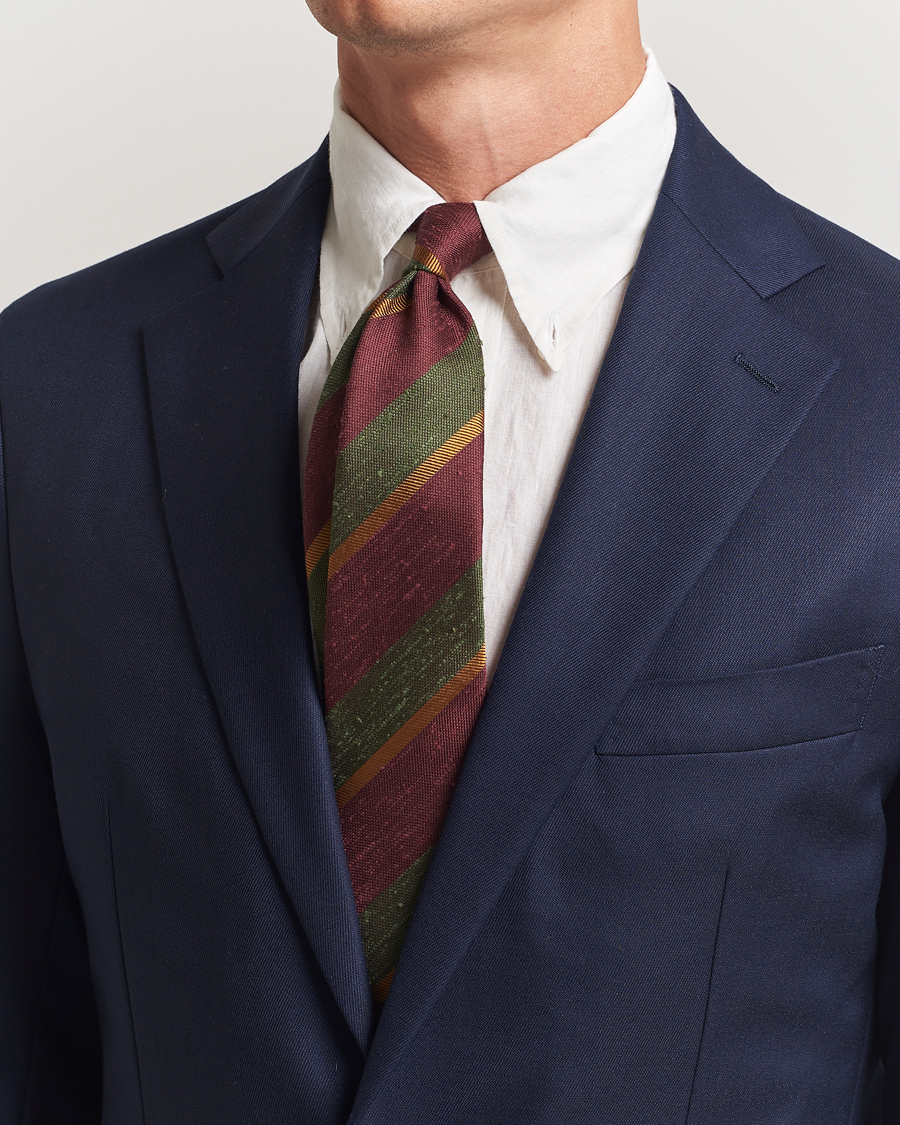 Hombres | Drake's Shantung Multi Stripe Silk Tie Burgundy | Drake's | Shantung Multi Stripe Silk Tie Burgundy