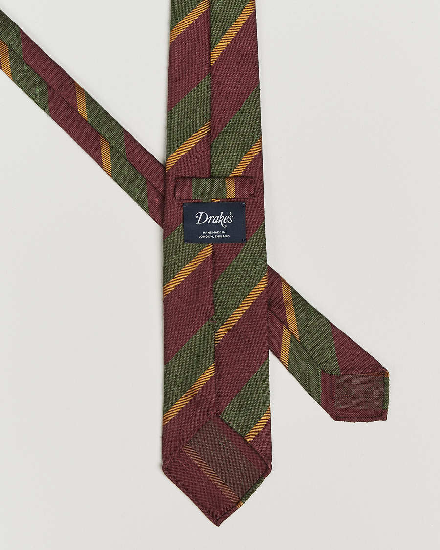 Hombres | Drake's Shantung Multi Stripe Silk Tie Burgundy | Drake's | Shantung Multi Stripe Silk Tie Burgundy