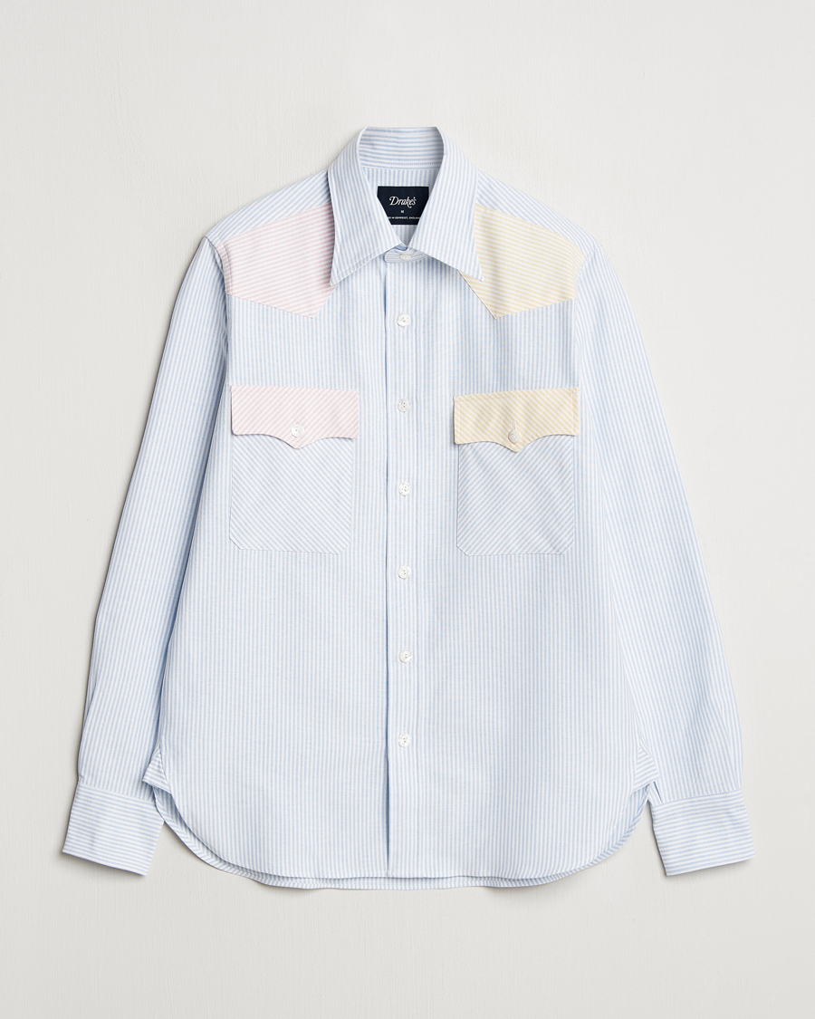 Hombres | Camisas | Drake's | Oxford Stripe Western Fun Shirt Light Blue