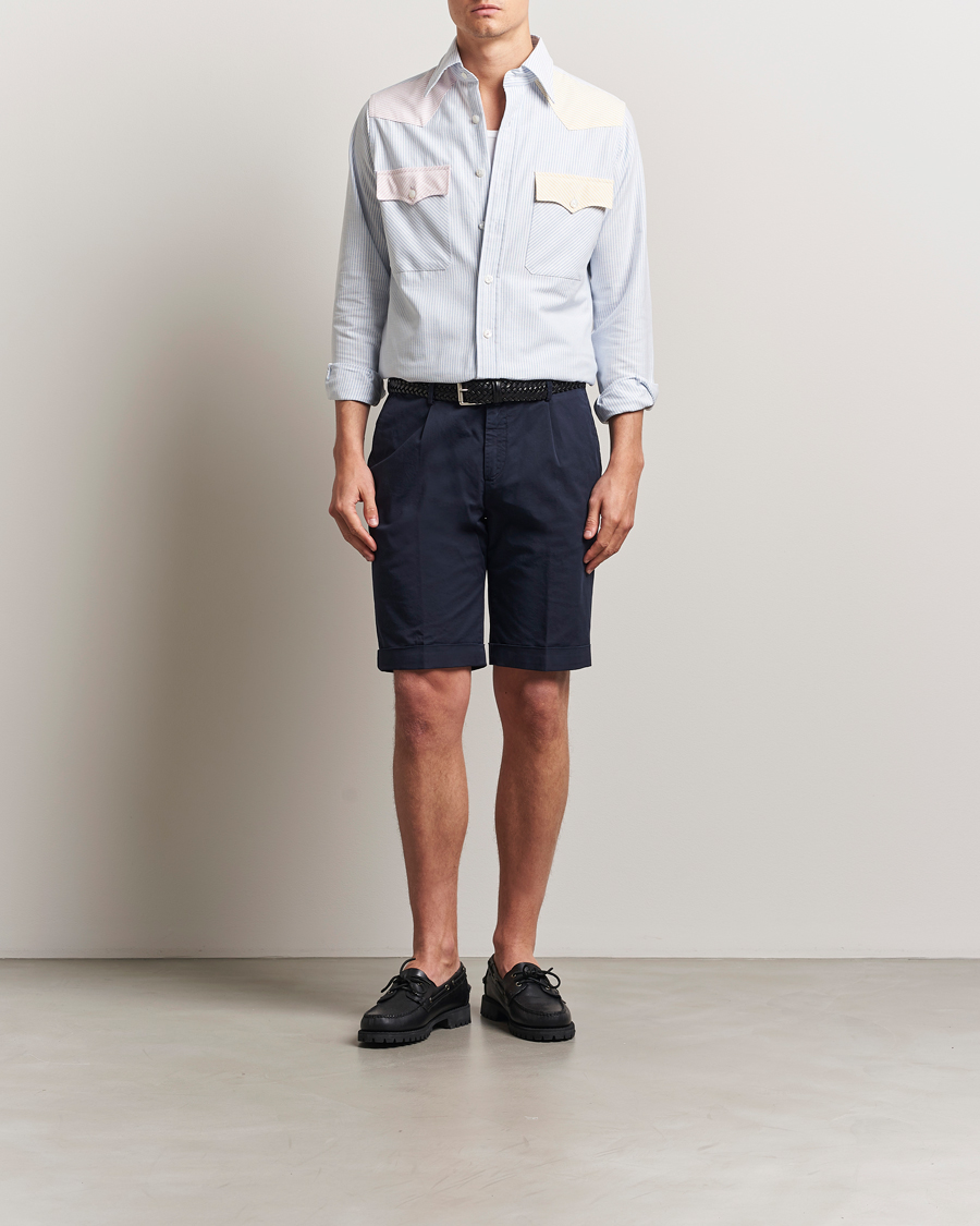 Hombres | Camisas | Drake's | Oxford Stripe Western Fun Shirt Light Blue