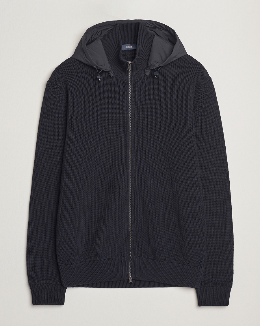 Hombres | Abrigos y chaquetas | Herno | Cotton Knit Hybrid Jacket Navy