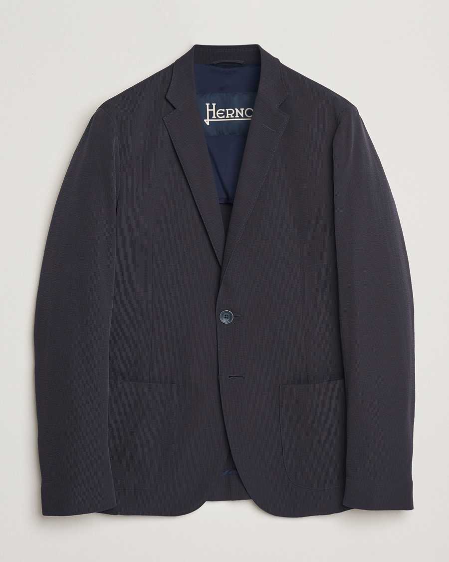 Hombres | Blazers | Herno | Seersucker Blazer Navy