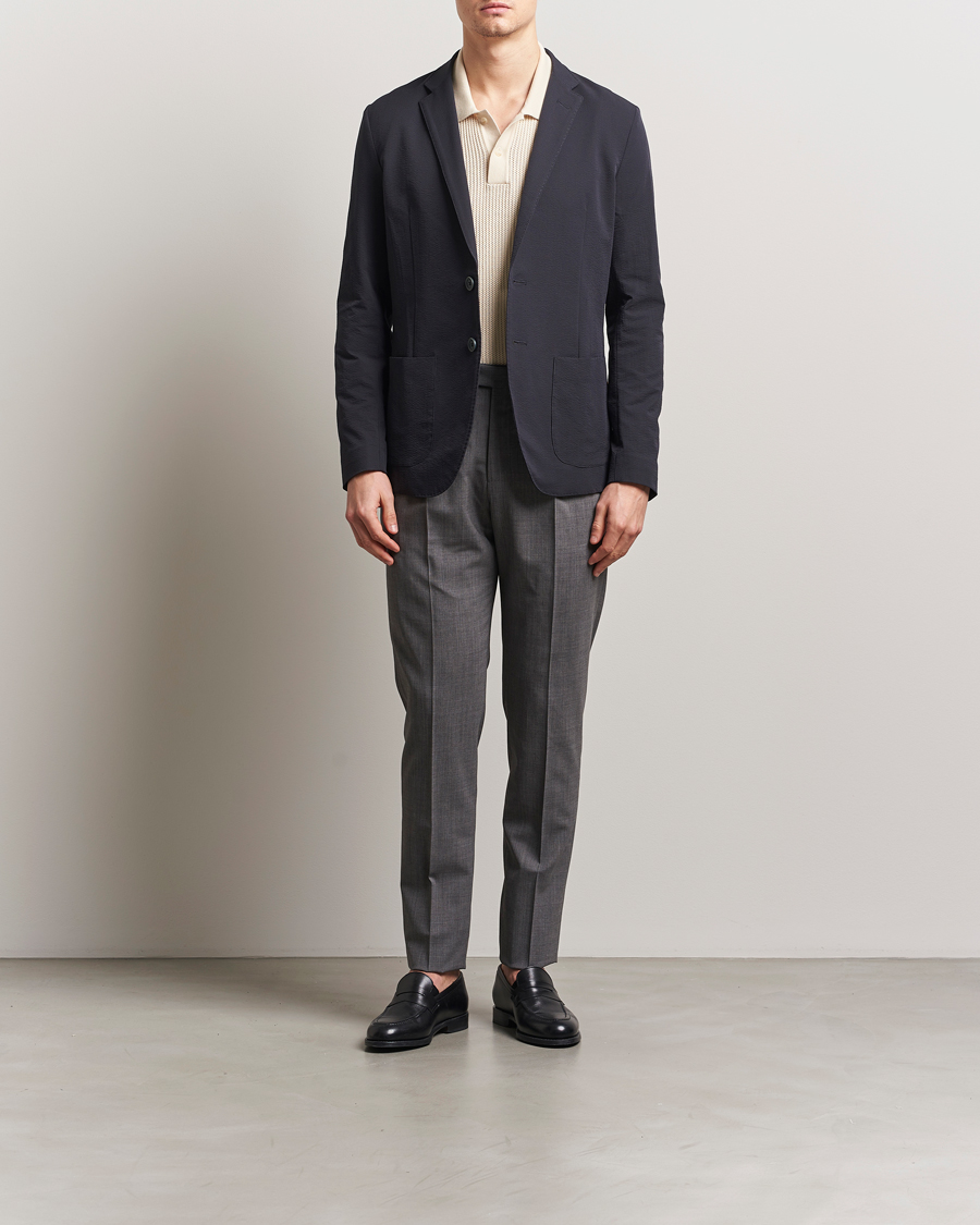 Hombres | Blazers | Herno | Seersucker Blazer Navy