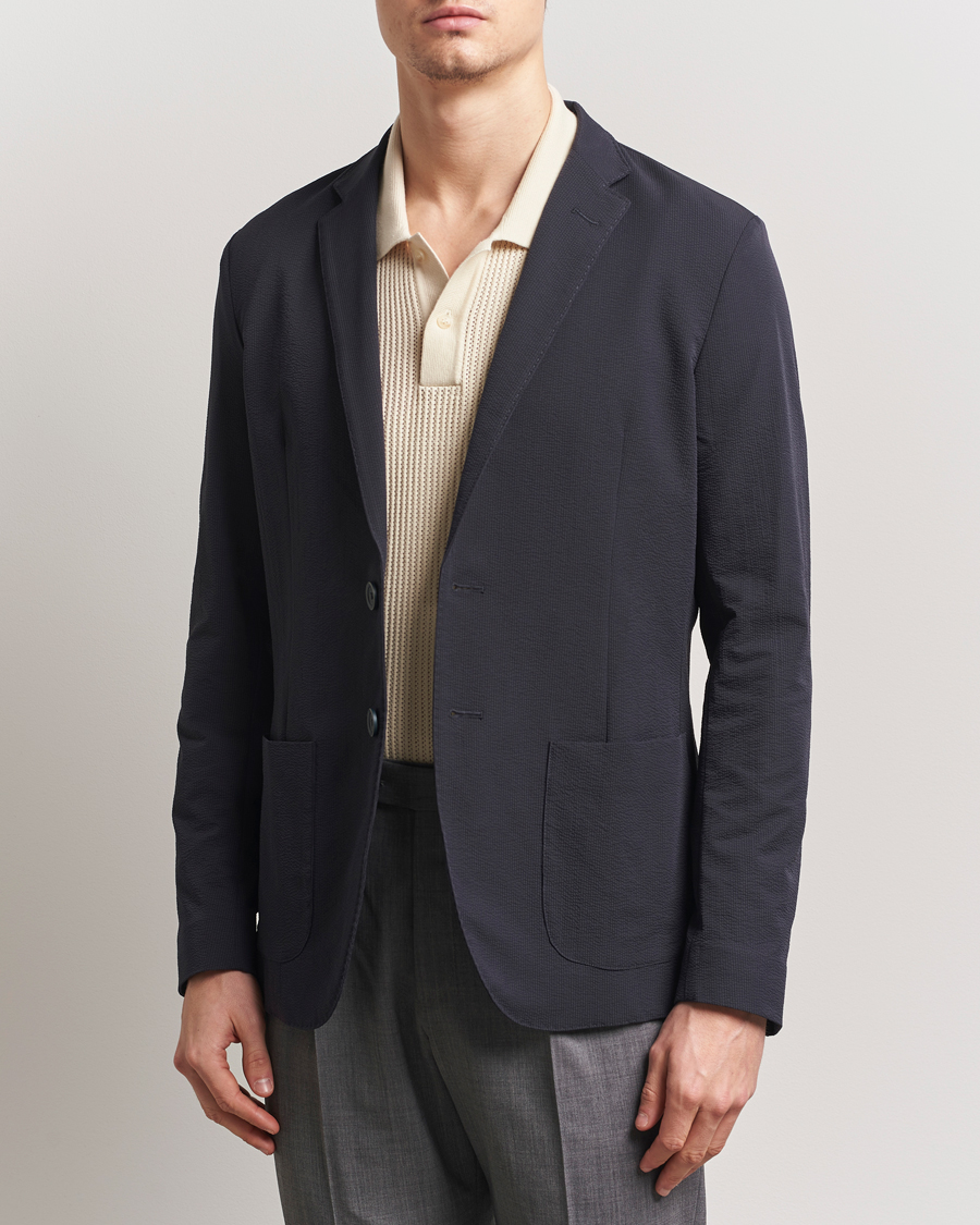 Hombres | Blazers | Herno | Seersucker Blazer Navy
