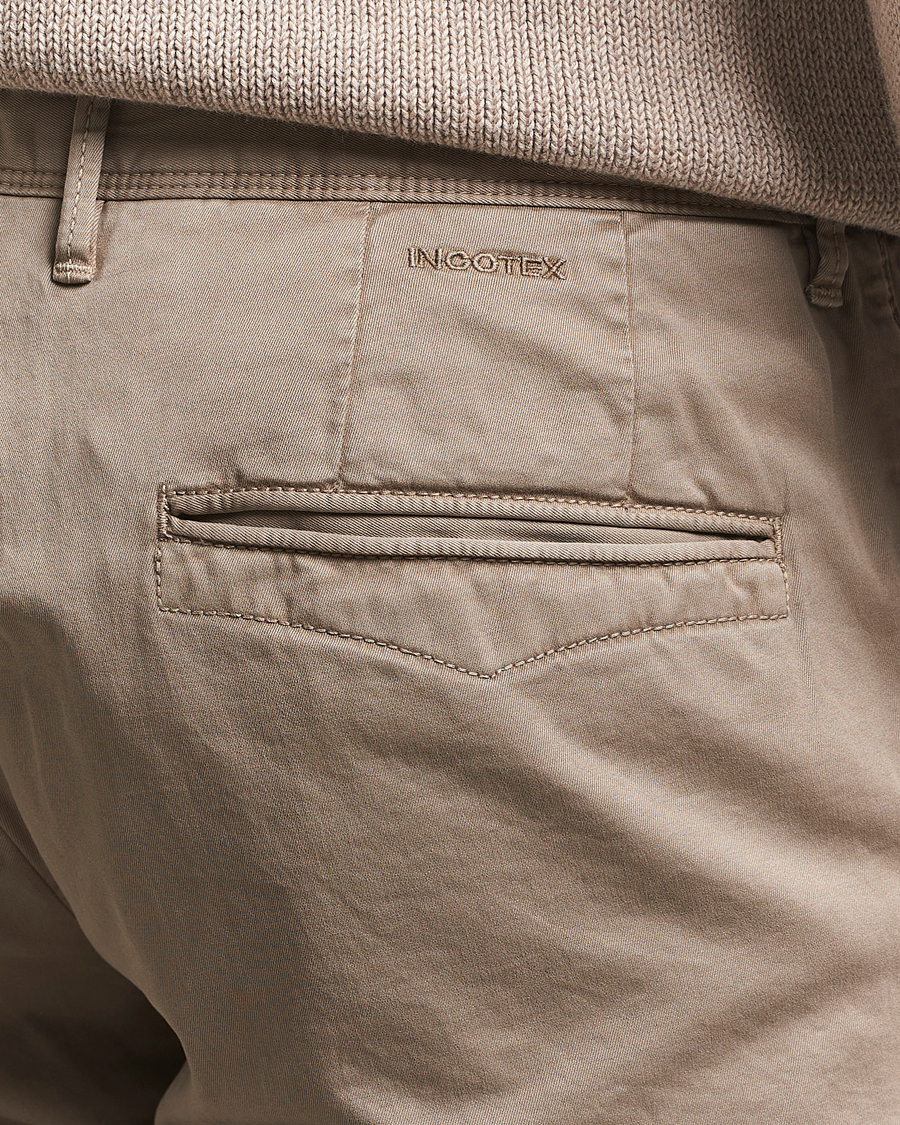Hombres | Pantalones | Incotex | Slim Fit Garment Dyed Slacks Brown