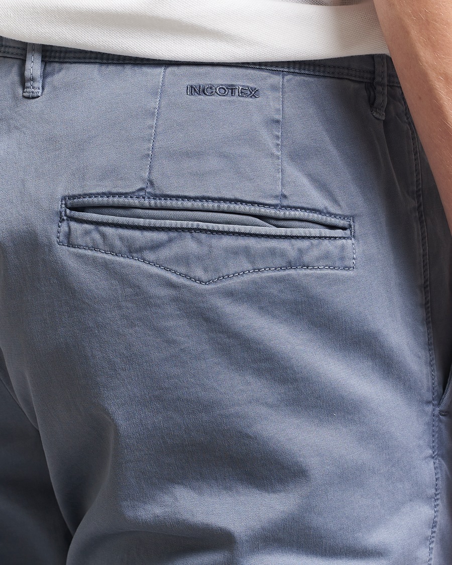Hombres | Pantalones | Incotex | Slim Fit Garment Dyed Slacks Blue