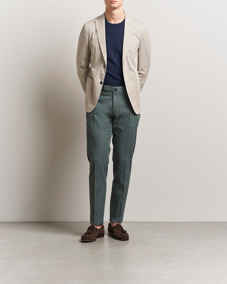 Hombres | Pantalones | Incotex | Slim Fit Micro Structure Cotton Chinos Green