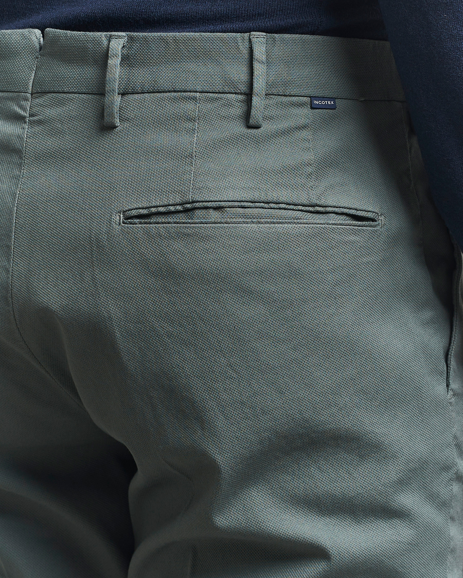 Hombres | Pantalones | Incotex | Slim Fit Micro Structure Cotton Chinos Green