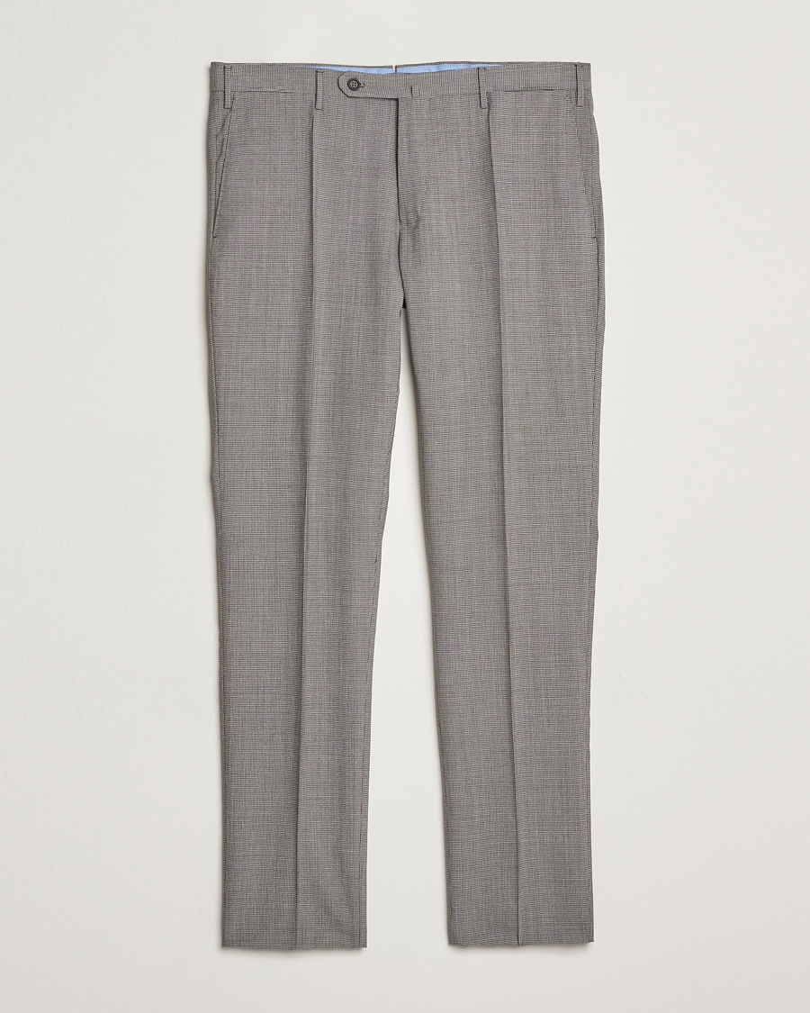 Hombres | Pantalones | Incotex | Slim Fit Micro Houndstooth Wool Trousers Light Grey