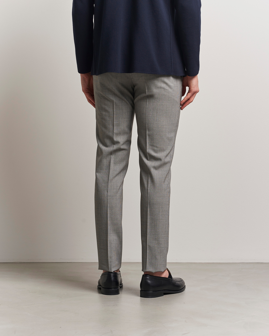 Hombres | Pantalones | Incotex | Slim Fit Micro Houndstooth Wool Trousers Light Grey