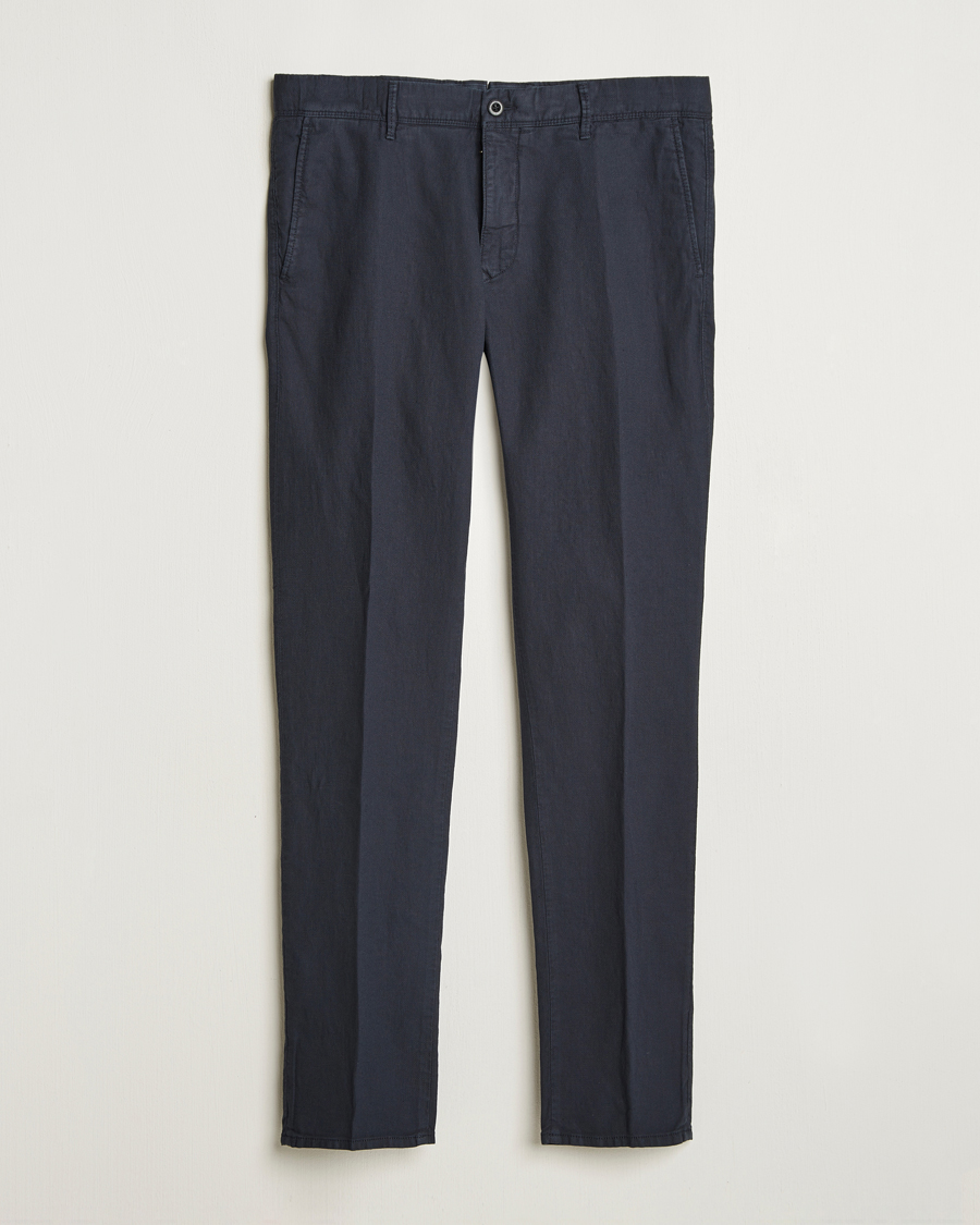 Hombres | Pantalones | Incotex | Slim Fit Basket Weave Cotton Slacks Navy