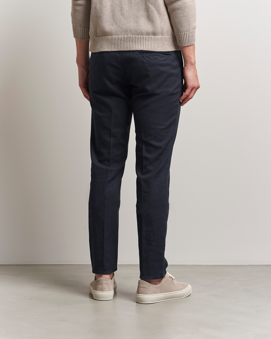 Hombres | Pantalones | Incotex | Slim Fit Basket Weave Cotton Slacks Navy