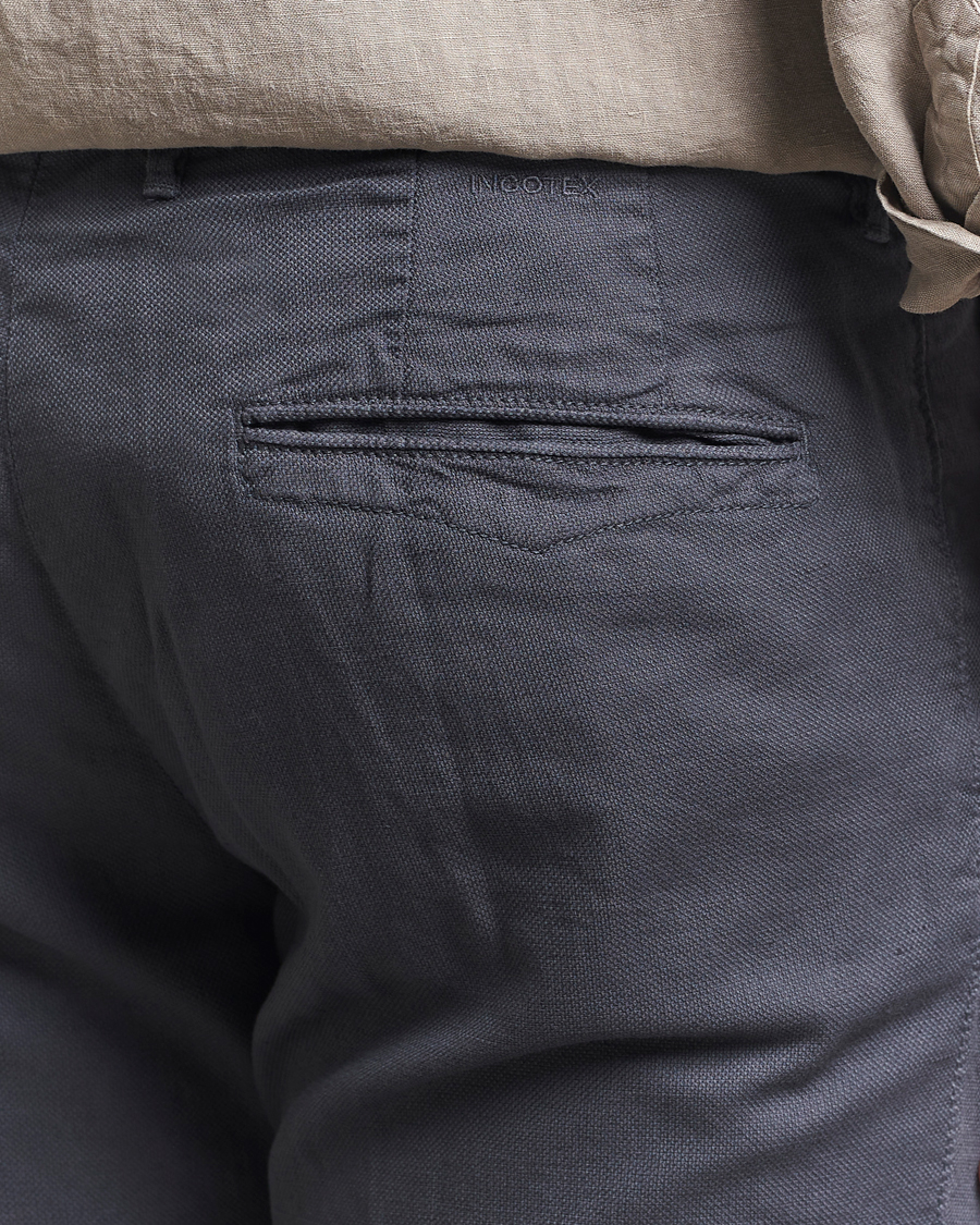 Hombres | Pantalones | Incotex | Slim Fit Basket Weave Cotton Slacks Dark Grey