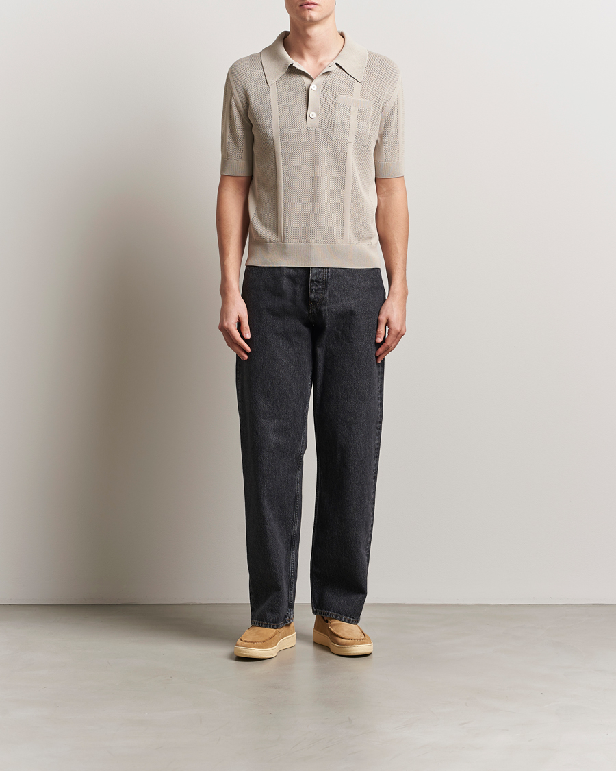 Hombres | Jerséis y prendas de punto | Lanvin | Striped Jacquard Polo Light Beige