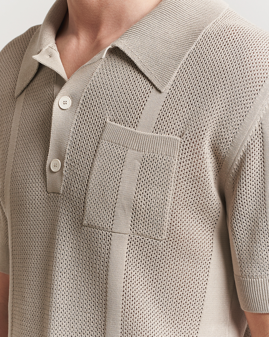 Hombres | Jerséis y prendas de punto | Lanvin | Striped Jacquard Polo Light Beige