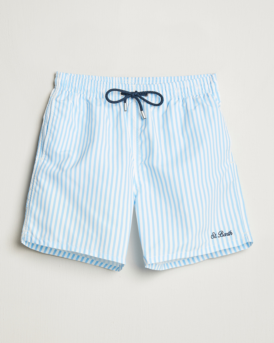 Hombres | Bañadores | MC2 Saint Barth | Printed Nylon Swim Shorts Light Blue Stripes