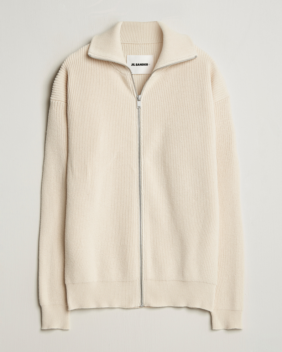 Hombres | Jerséis y prendas de punto | Jil Sander | Rib Full Zip Cardigan Porcelain