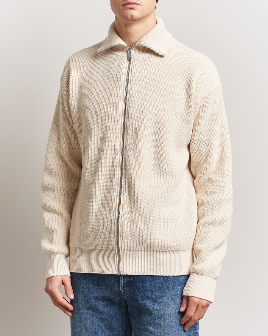 Hombres | Jerséis y prendas de punto | Jil Sander | Rib Full Zip Cardigan Porcelain
