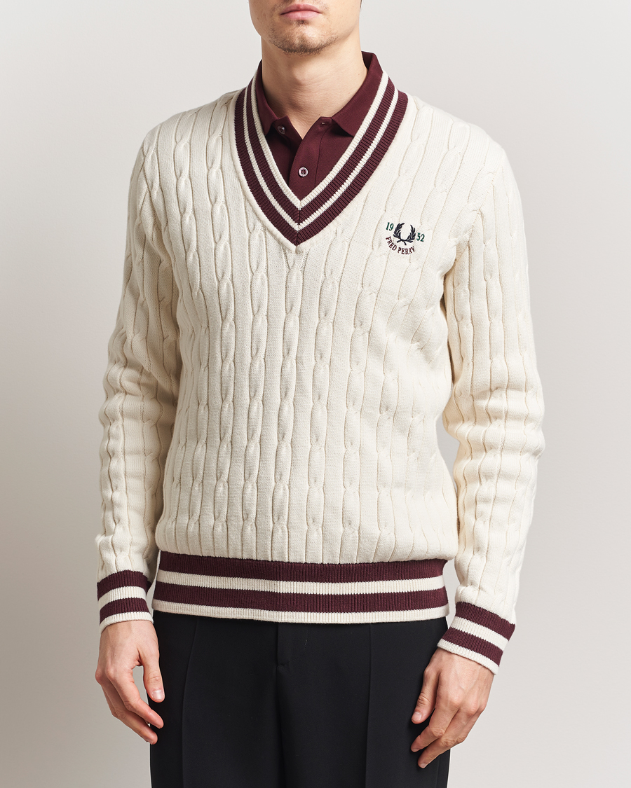 Hombres | Jerséis y prendas de punto | Fred Perry | Cable Knitted Tennis Sweater Ecru