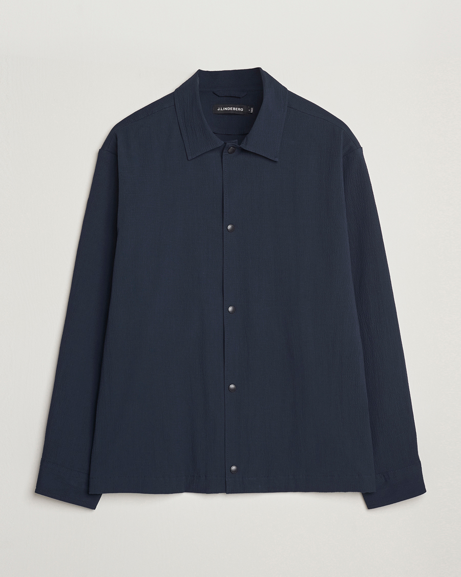 Hombres | Camisas | J.Lindeberg | Celian Seersucker Overshirt Navy