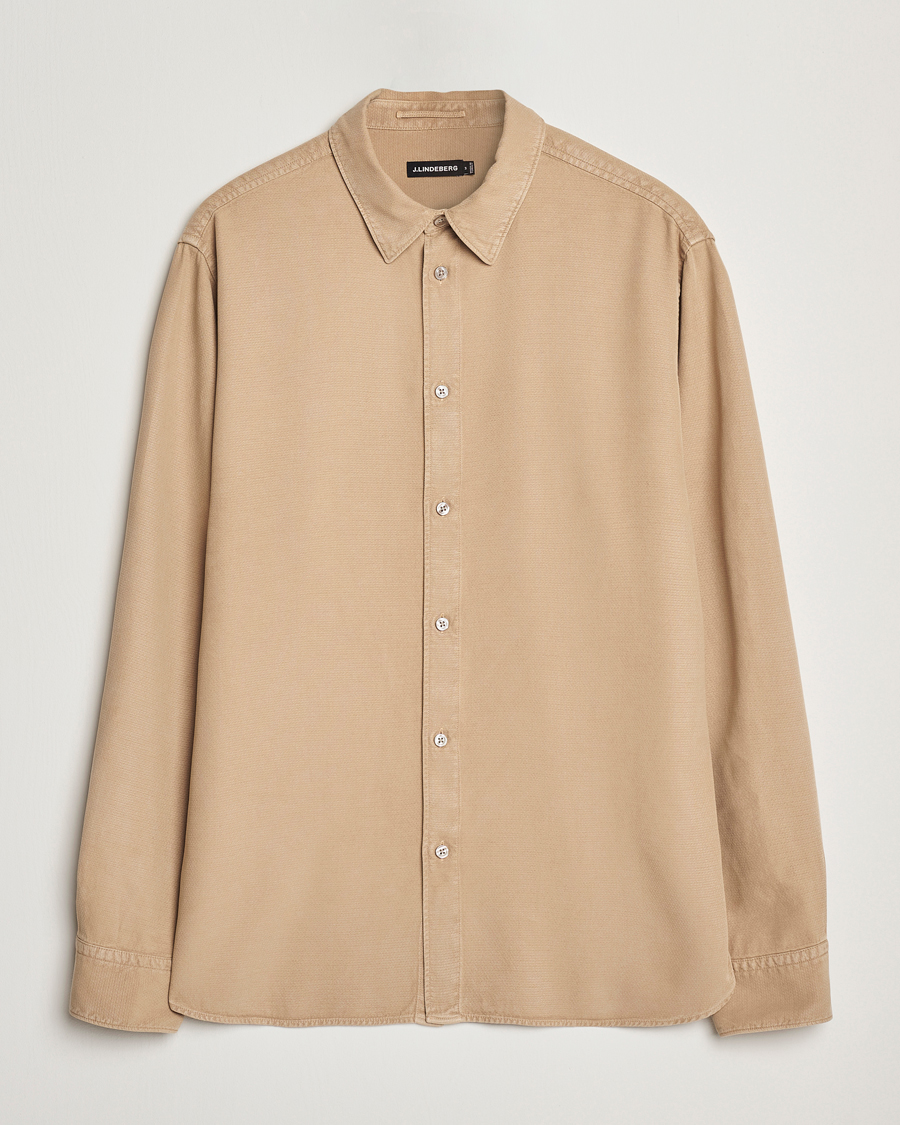 Hombres | Camisas | J.Lindeberg | Garment Dyed Structure Tencel Shirt Khaki