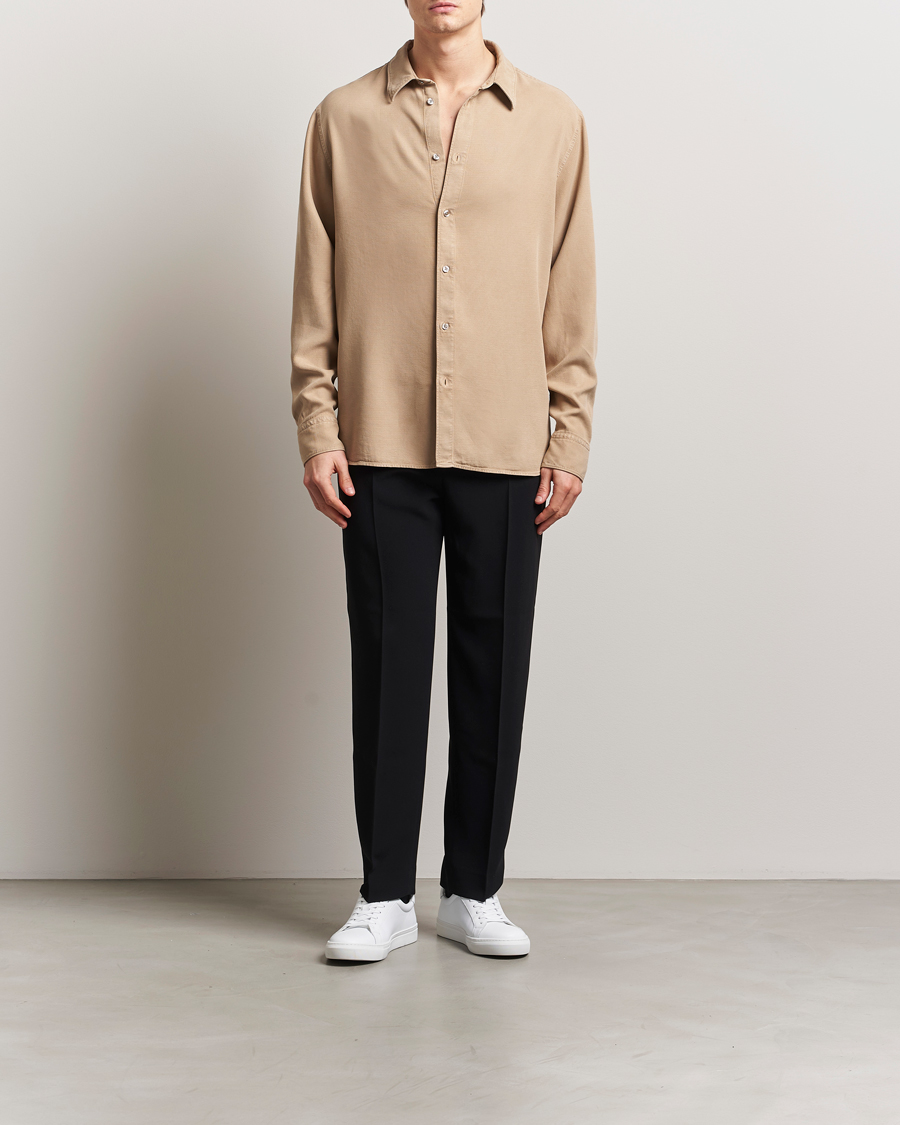 Hombres | Camisas | J.Lindeberg | Garment Dyed Structure Tencel Shirt Khaki