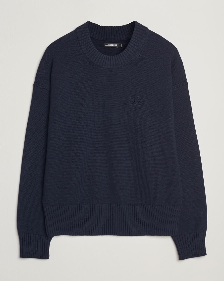Hombres | Jerséis y prendas de punto | J.Lindeberg | Eddy Cotton/Wool Crewneck Navy