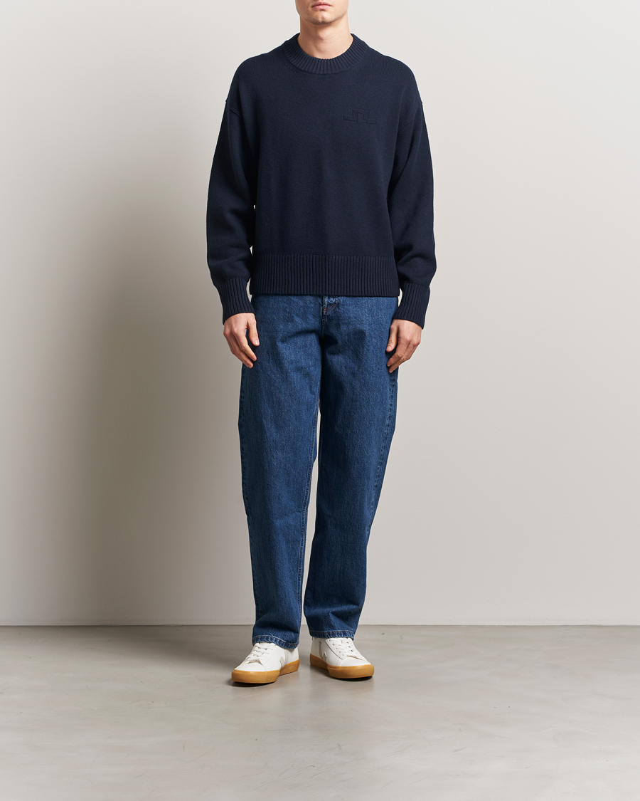 Hombres | Jerséis y prendas de punto | J.Lindeberg | Eddy Cotton/Wool Crewneck Navy