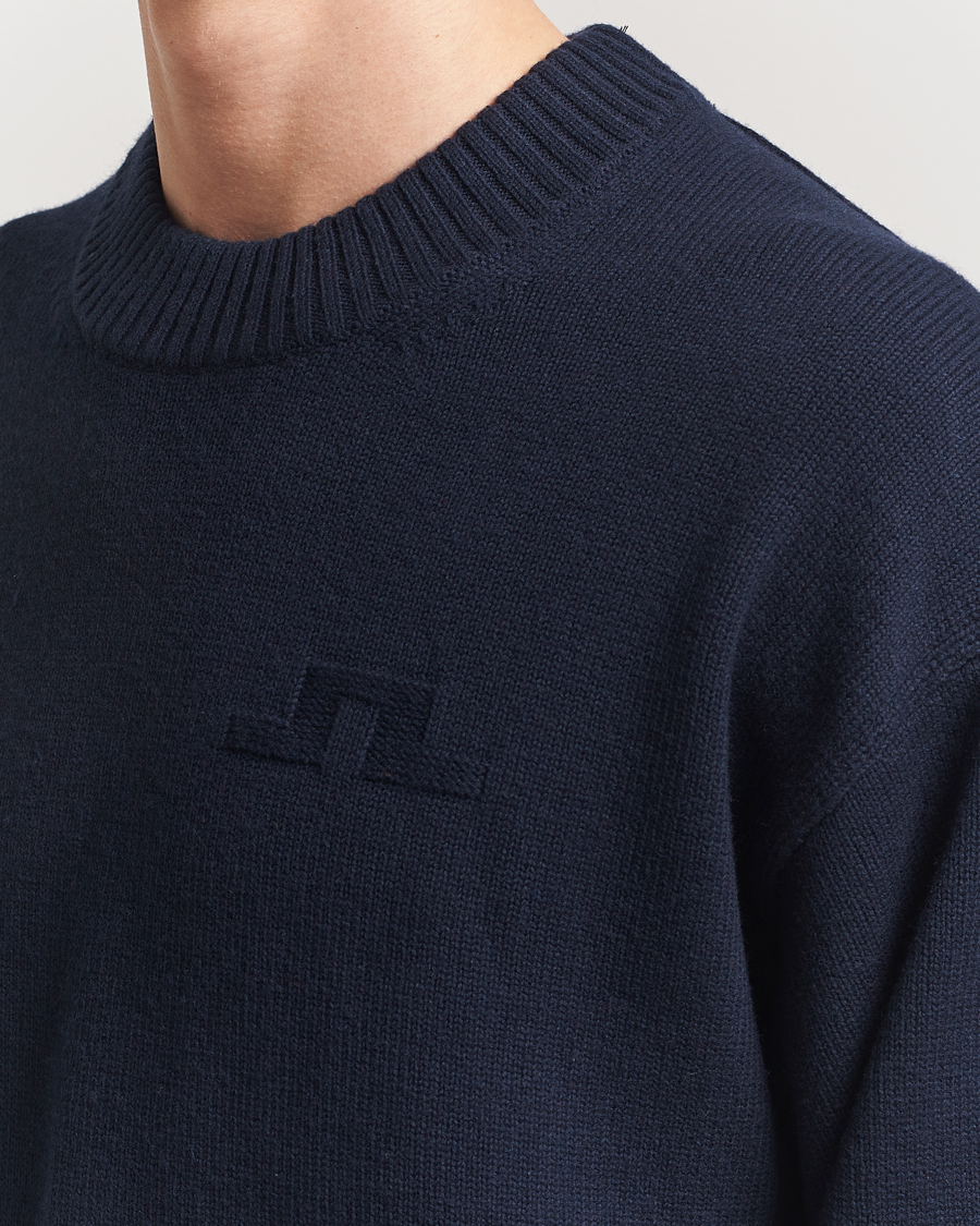 Hombres | Jerséis y prendas de punto | J.Lindeberg | Eddy Cotton/Wool Crewneck Navy