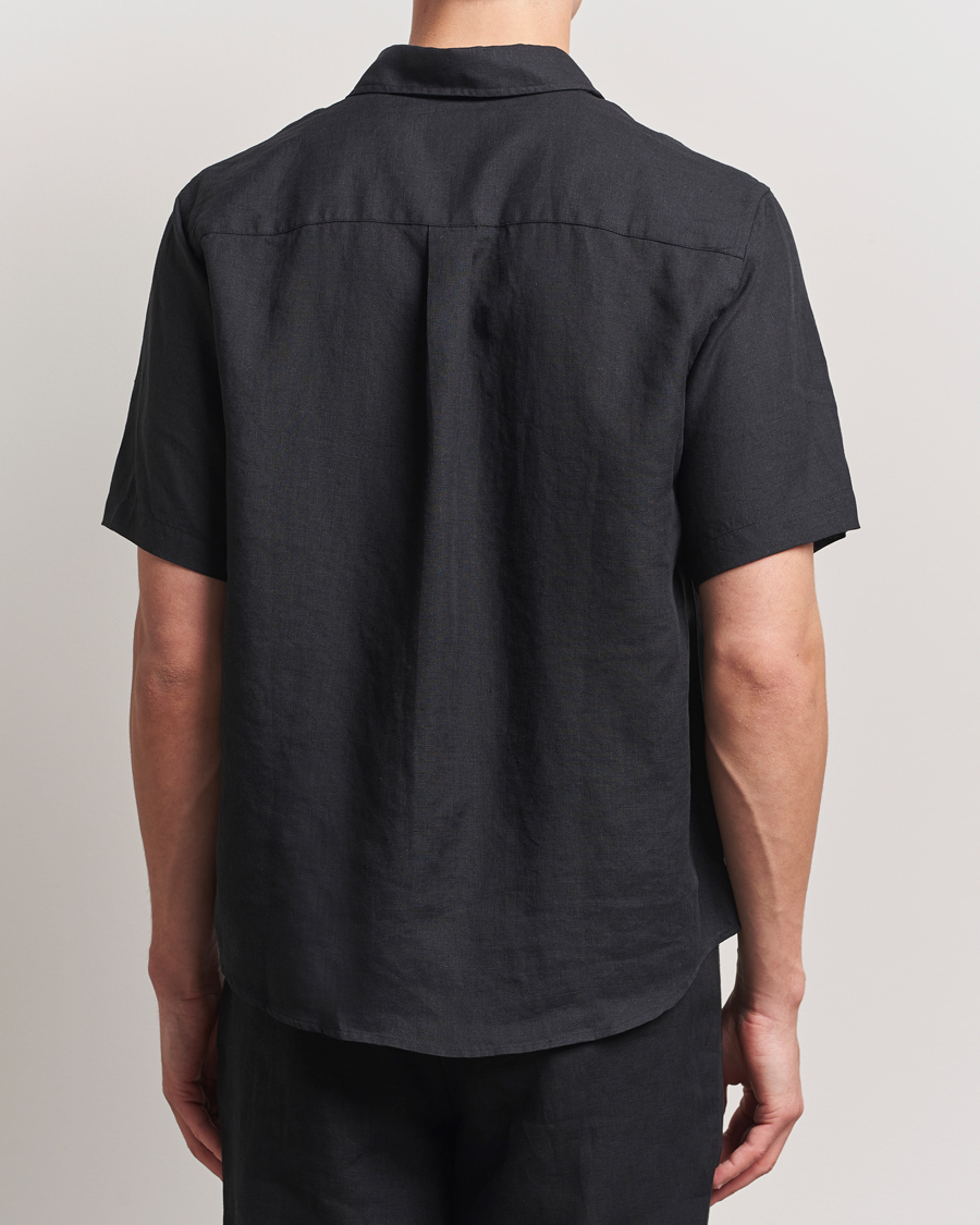 Hombres | Camisas | Colorful Standard | Garment Dyed Linen Short Sleeve Shirt Deep Black