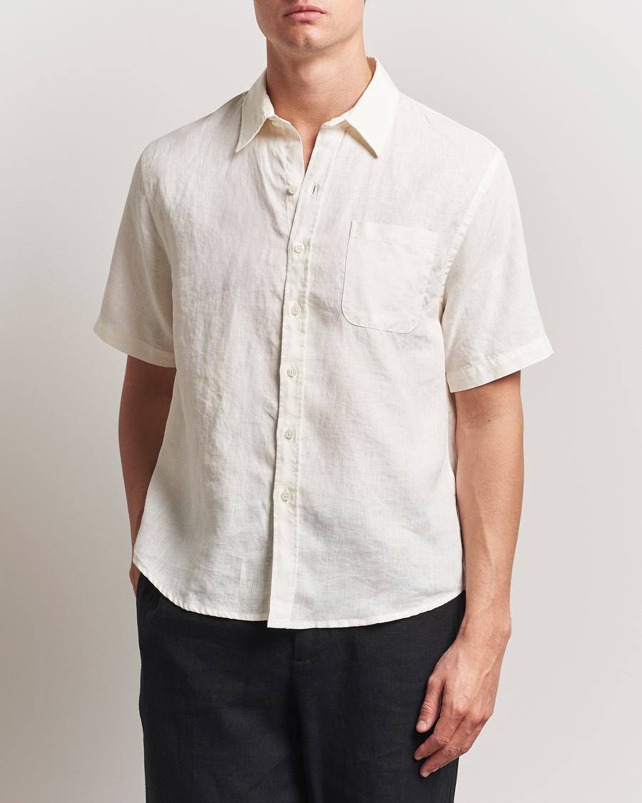 Hombres | Camisas | Colorful Standard | Garment Dyed Linen Short Sleeve Shirt Ivory White