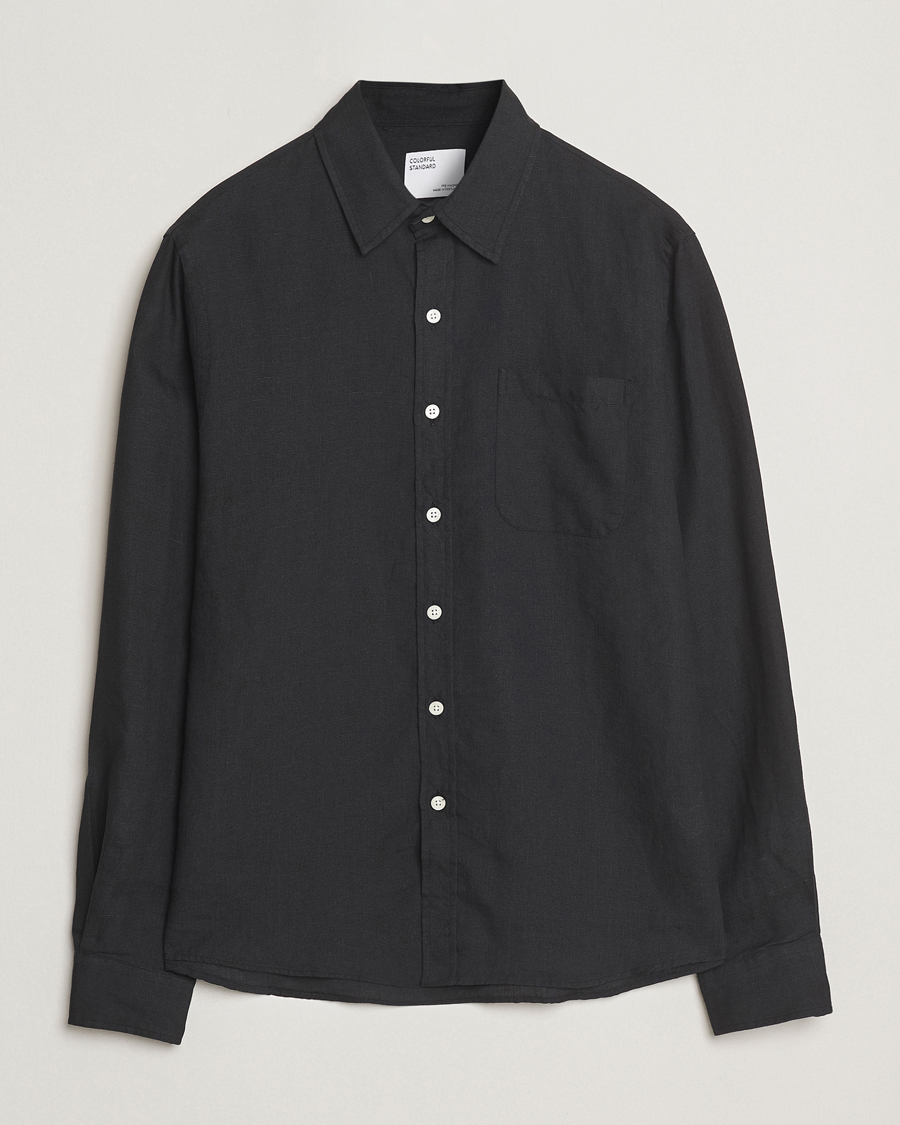 Hombres | Camisas | Colorful Standard | Garment Dyed Linen Shirt Deep Black
