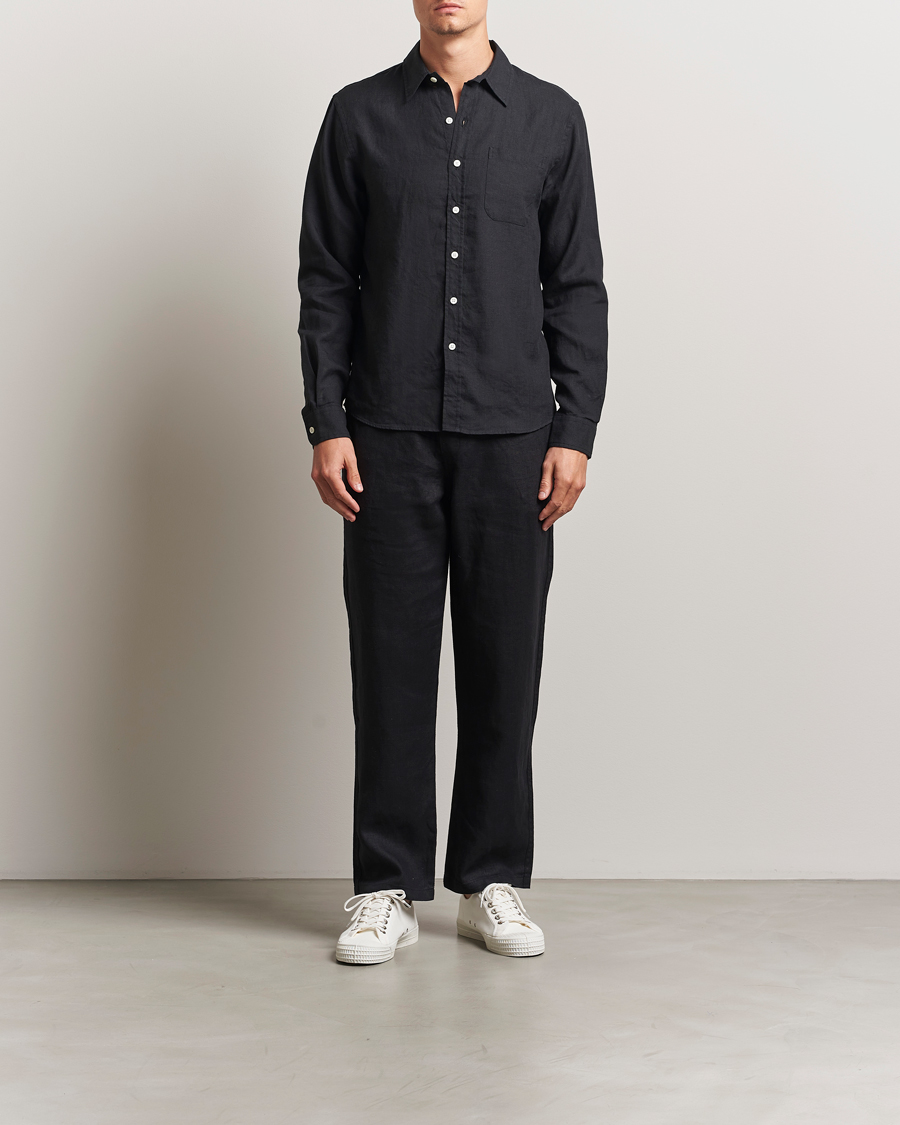 Hombres | Camisas | Colorful Standard | Garment Dyed Linen Shirt Deep Black