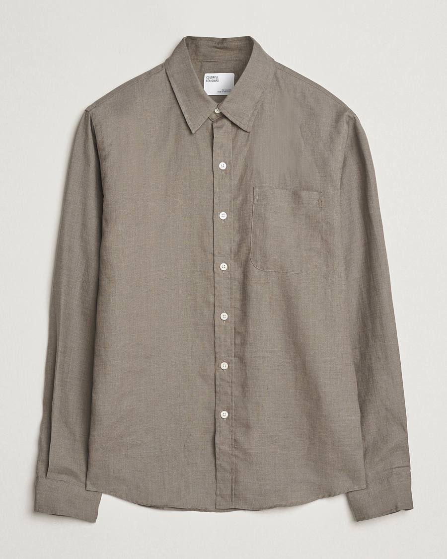 Hombres | Camisas | Colorful Standard | Garment Dyed Linen Shirt Dusty Olive