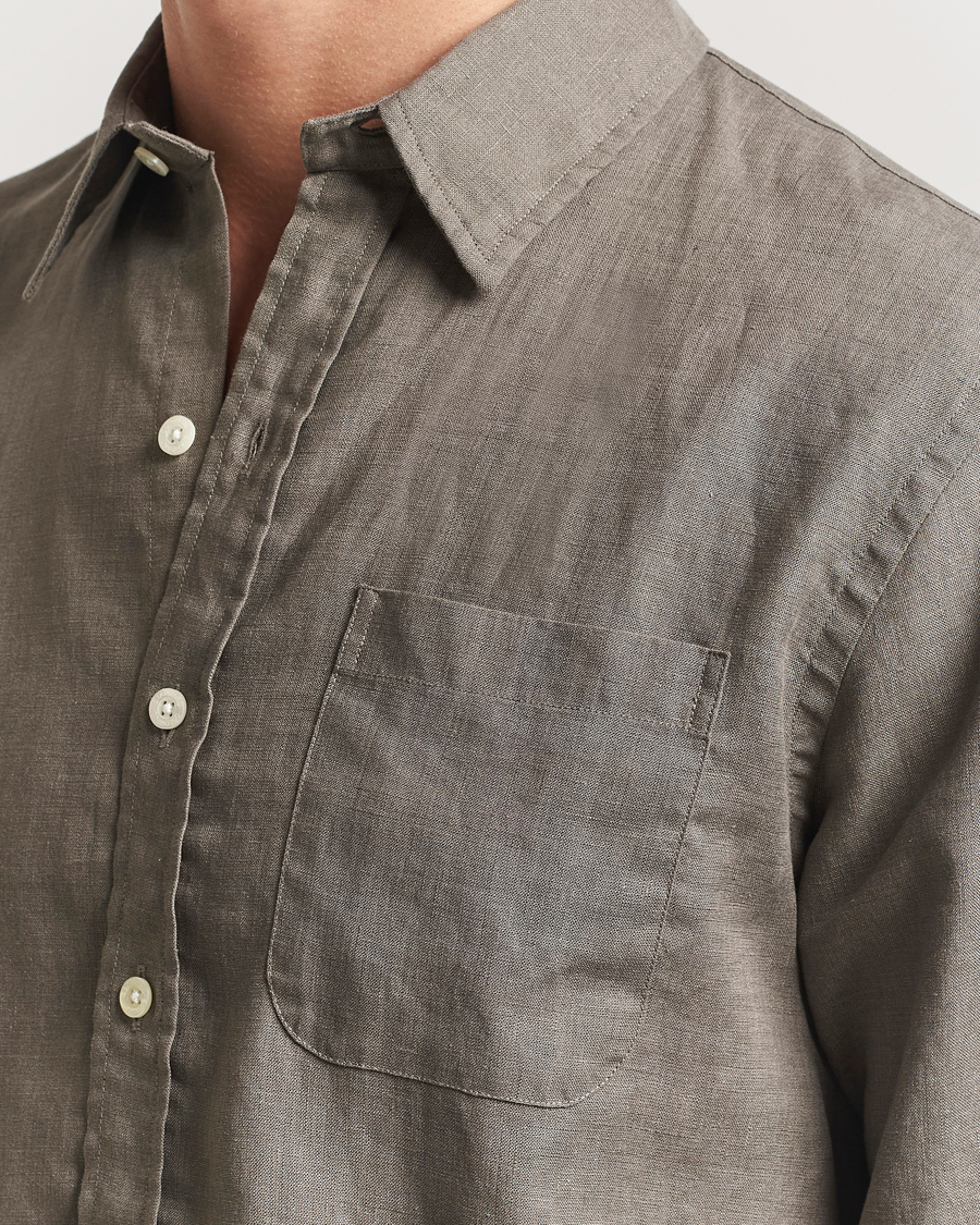 Hombres | Camisas | Colorful Standard | Garment Dyed Linen Shirt Dusty Olive