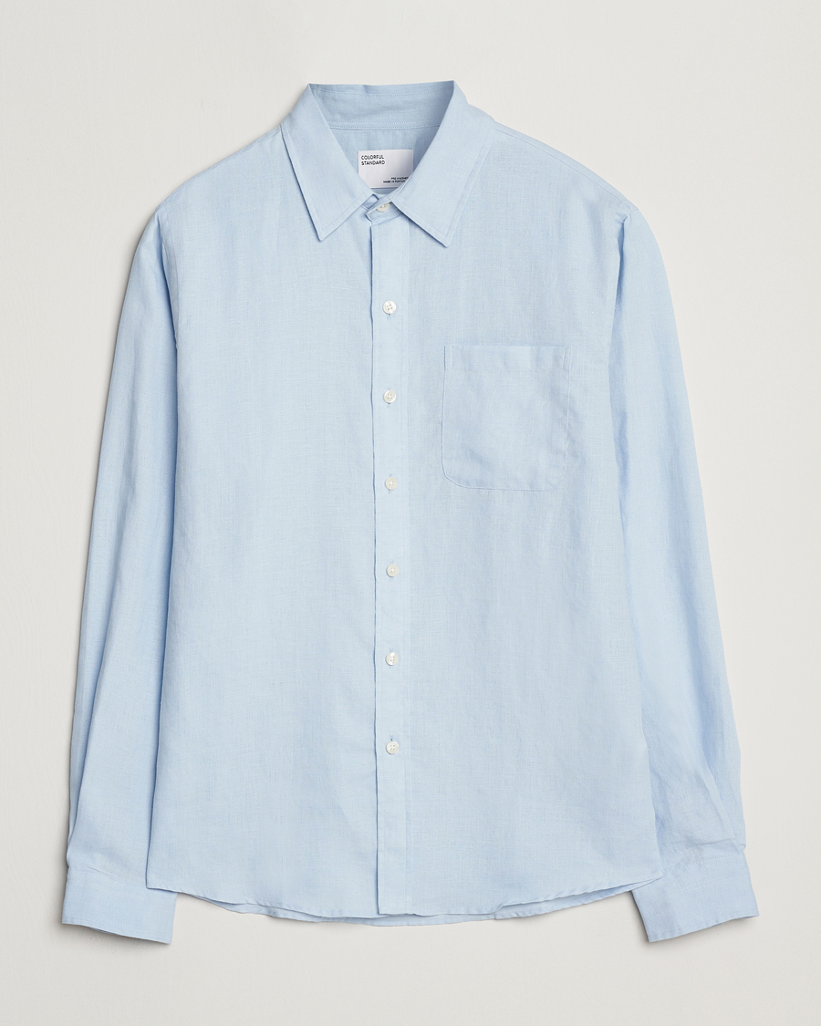 Hombres | Camisas | Colorful Standard | Garment Dyed Linen Shirt Polar Blue