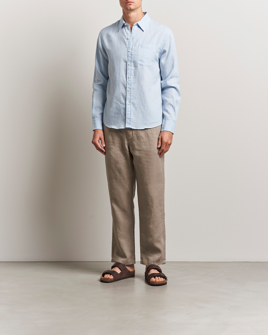 Hombres | Camisas | Colorful Standard | Garment Dyed Linen Shirt Polar Blue
