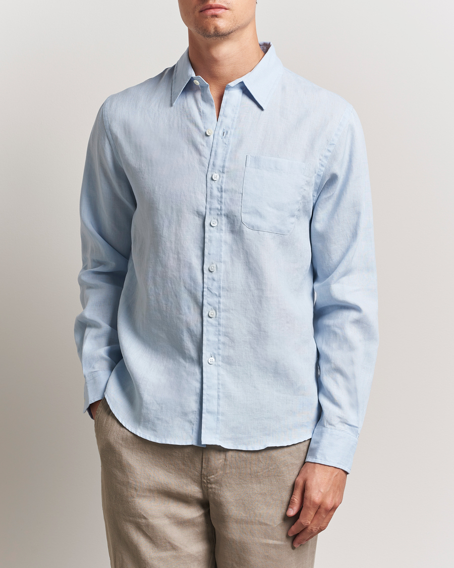 Hombres | Camisas | Colorful Standard | Garment Dyed Linen Shirt Polar Blue