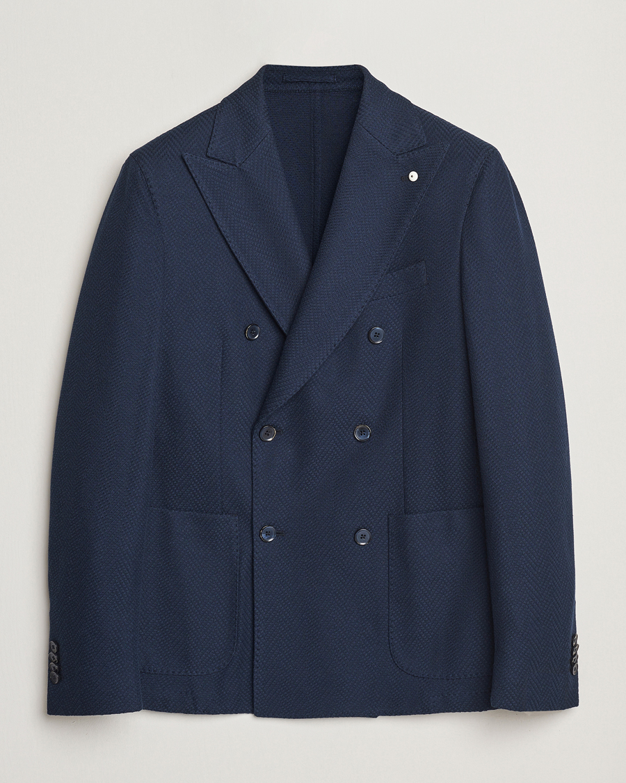 Hombres | Blazers | L.B.M. 1911 | Tom Double Breasted Herringbone Jersey Blazer Navy