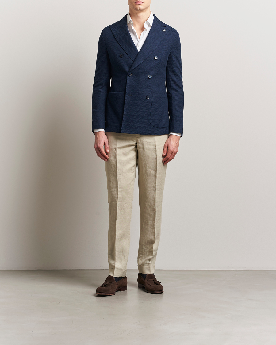 Hombres | Blazers | L.B.M. 1911 | Tom Double Breasted Herringbone Jersey Blazer Navy