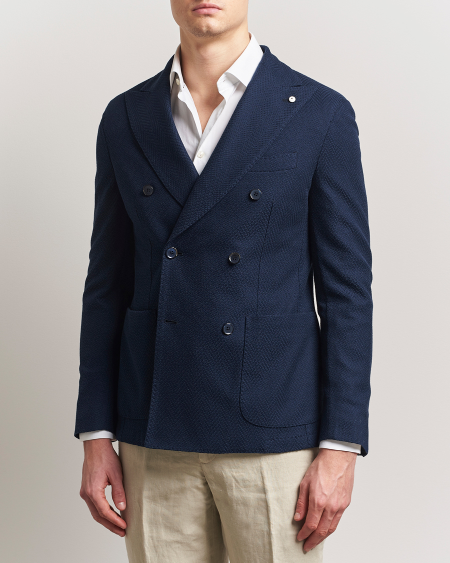 Hombres | Blazers | L.B.M. 1911 | Tom Double Breasted Herringbone Jersey Blazer Navy