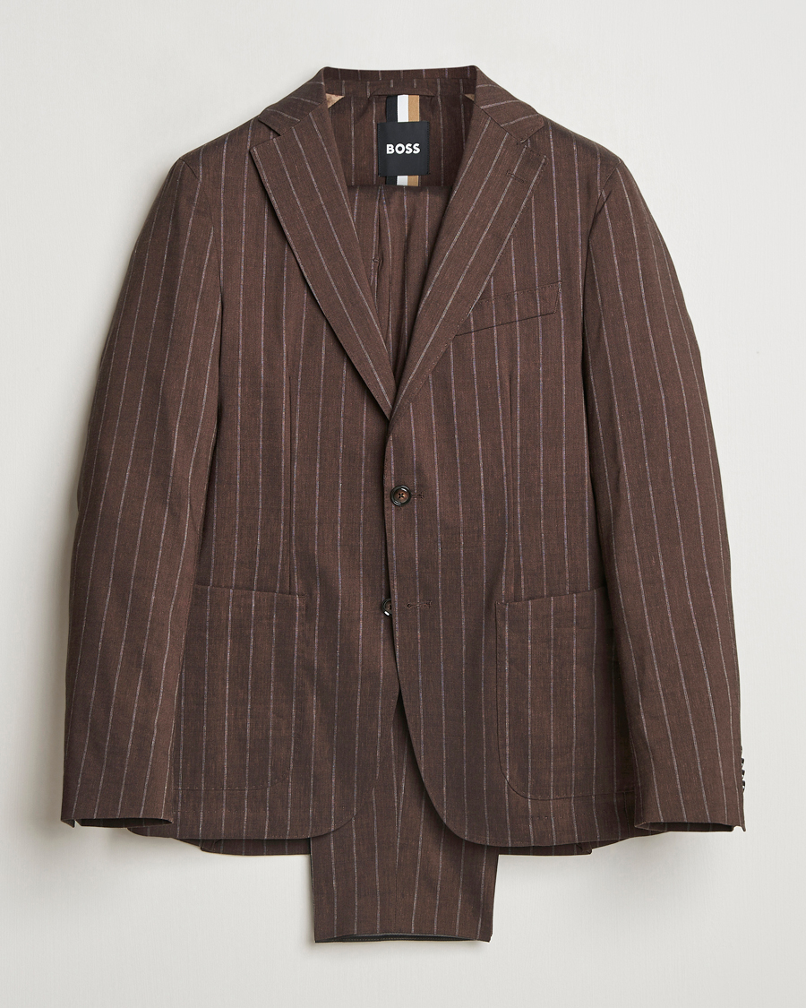 Hombres | Trajes | BOSS BLACK | Hanry Wool Pinstriped Suit Dark Brown