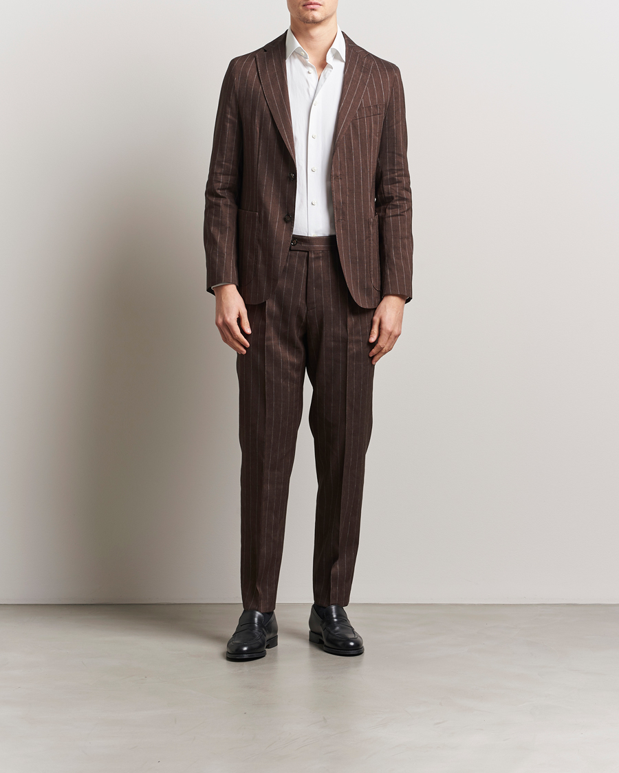 Hombres | Trajes | BOSS BLACK | Hanry Wool Pinstriped Suit Dark Brown