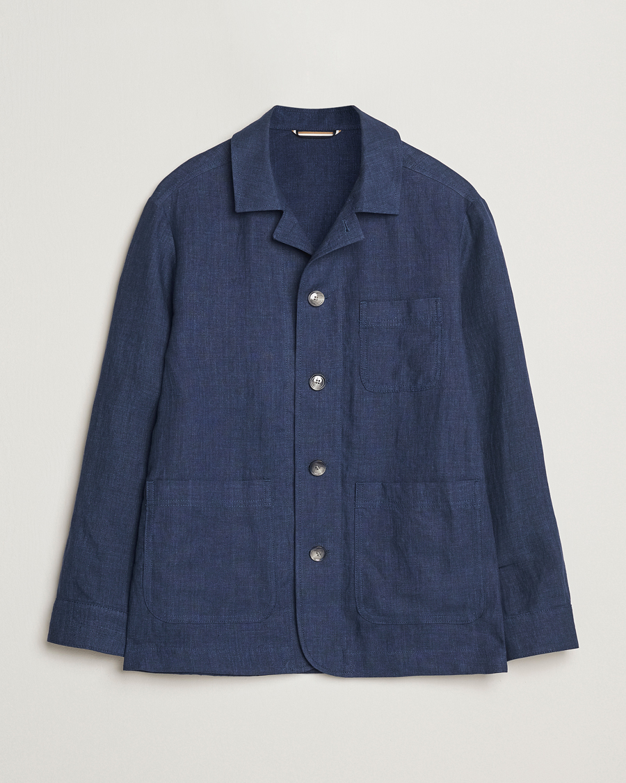 Hombres | Abrigos y chaquetas | BOSS BLACK | Carper Linen Shirt Jacket Dark Blue
